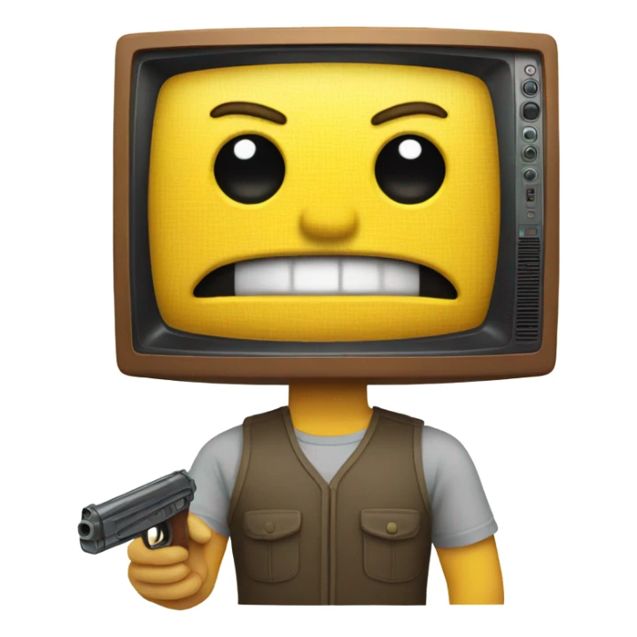 guy with a tv for a head with a toy gun sticker