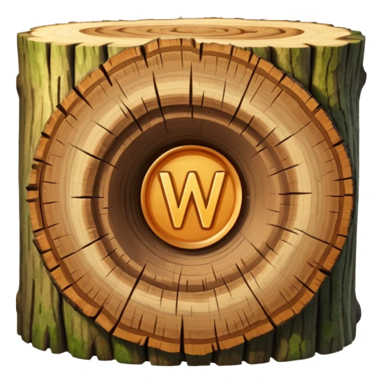 letter w inside the cut piece of a tree trunk with tree rings sticker