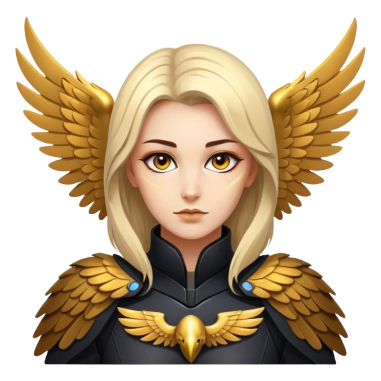 a woman with sci-fy costume and golden eagle wings sticker