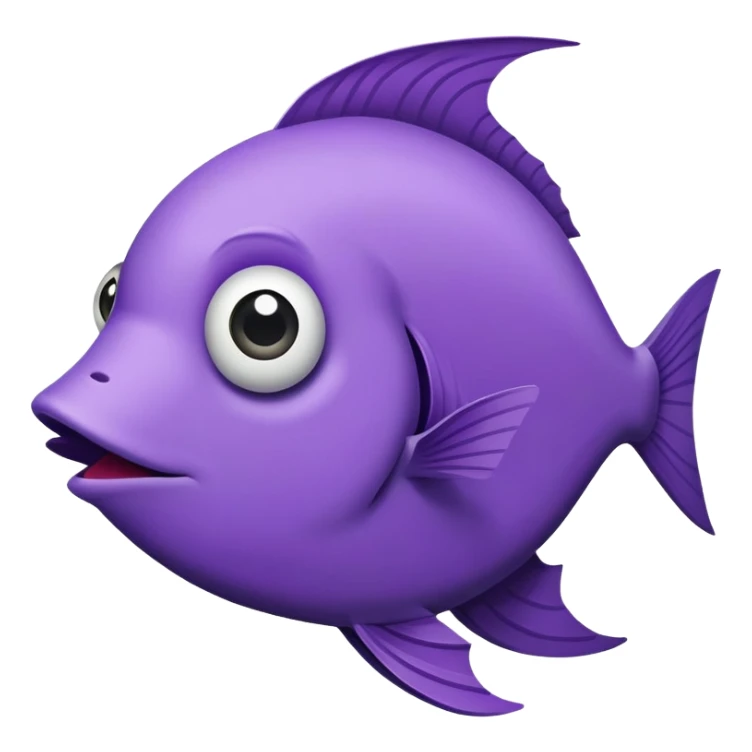 ultra derpy purple fish with wonky eye and comically large lips, perfect flat side profile facing right, exactly 90 degrees, completely 2D like a paper cutout, only one eye visible, absolute side view sticker