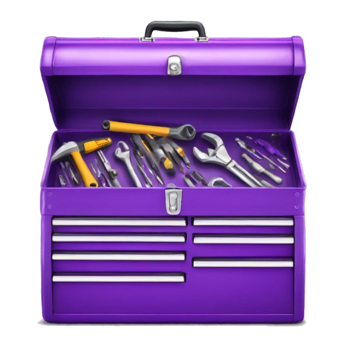 Realistic metallic purple tool box with top open and tools inside of it isolated.  sticker