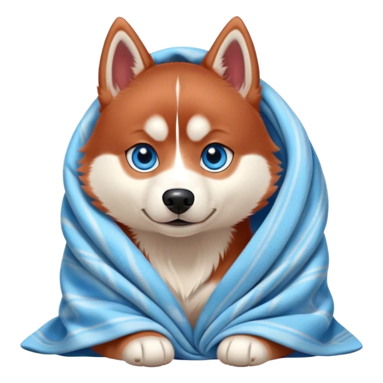 cute, disney-style, red siberian husky with blue eyes in a blanket sticker