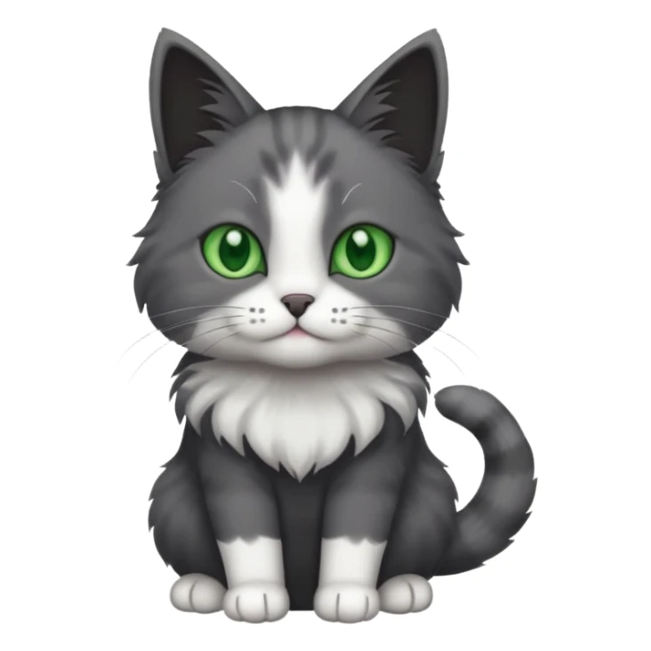 one dark grey and white cat and one completely solid dark grey cat with green eyes and only white paws sticker