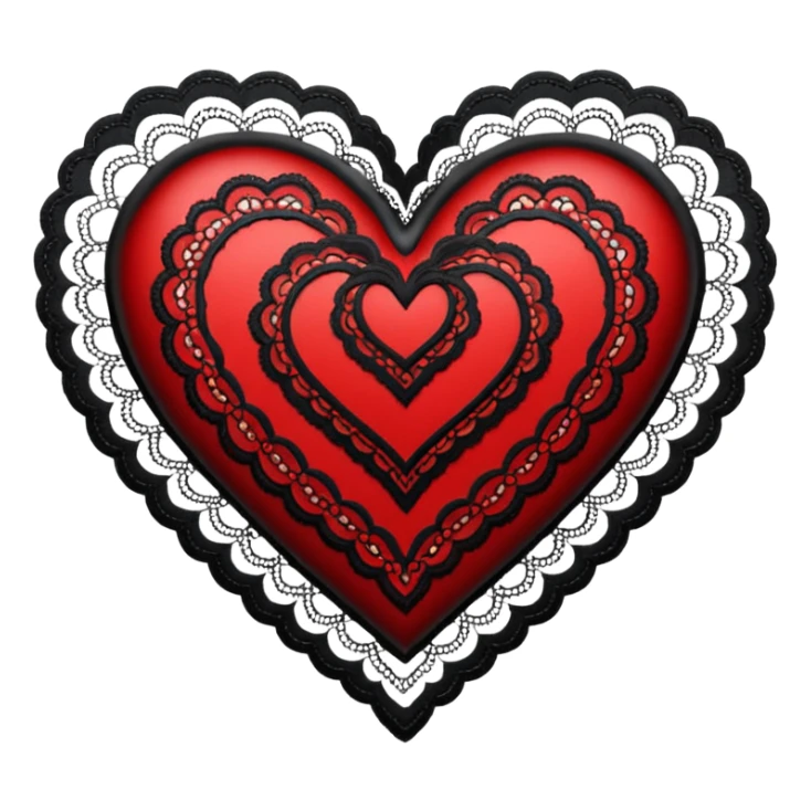 red and black heart with white lace, more black than red sticker