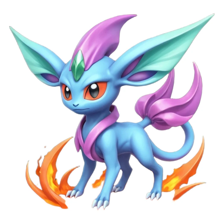 Futuristic volcanic elemental badass cool tough evil Suicune-Bayleaf-Celebi-Pokémon-Fakémon-hybrid-creature sticker