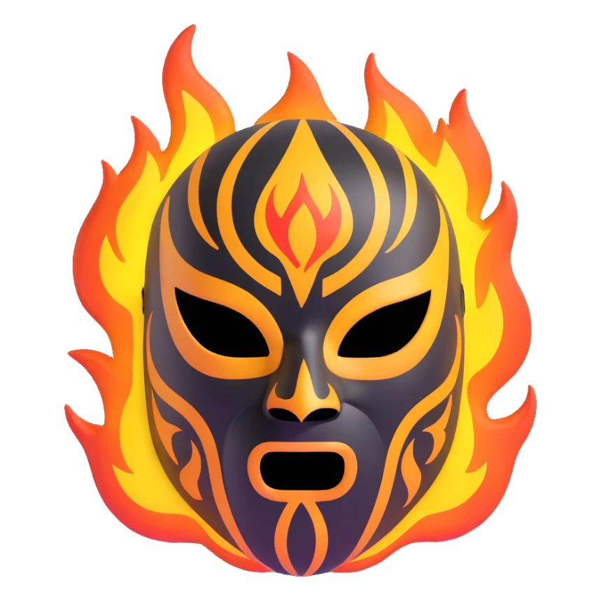black and yellow luchador mask with flame patterns sticker