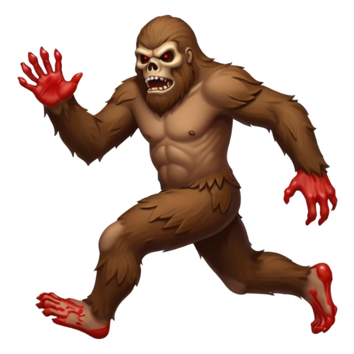 An angry sasquatch running full speed to the right in "blitzkrieg" mode. In the style of you bleeding skull art. Needs to be running in the opposite direction with bloody hands and feet sticker