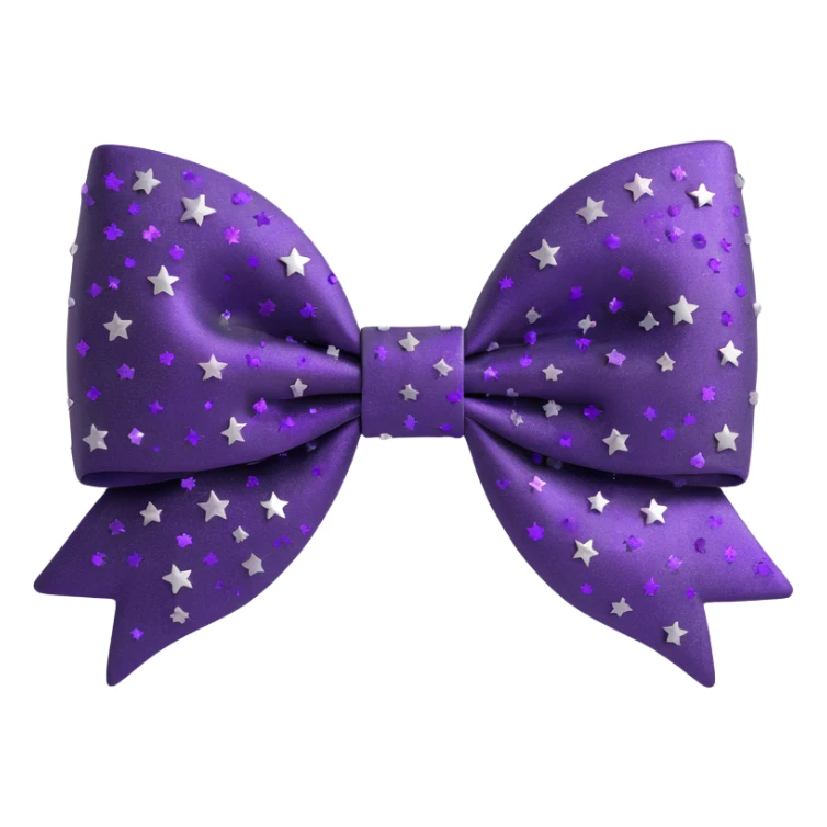 gothic style 3D emoji bow, black with deep purple sparkles, silver stars, dramatic and elegant sticker