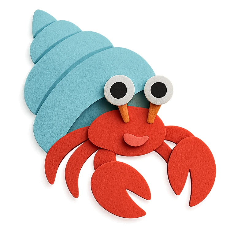 colorful and playful hermit crab in paper-craft style sticker