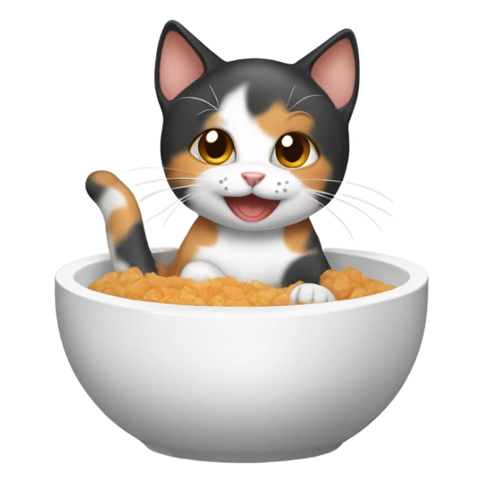 Happy Baby calico cat eating from a cat bowl  sticker