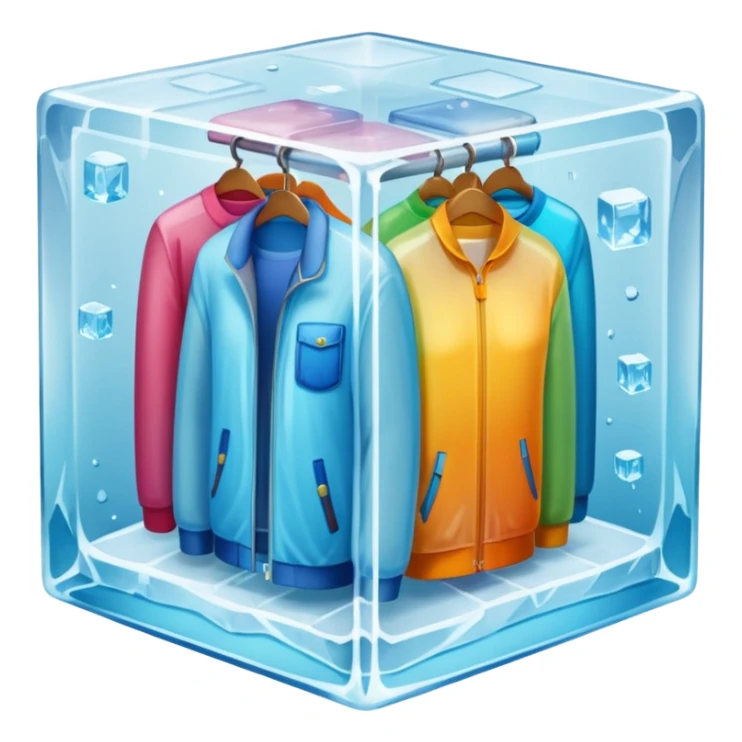 mixed closet inside a large ice cube sticker