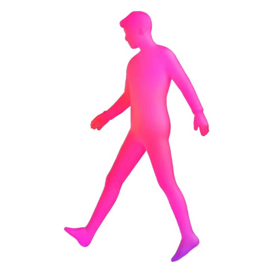 human silhouette, transparent glass with bright pink gradient from #FF335F to #FF99AA, shadows and highlights, minimalistic sticker