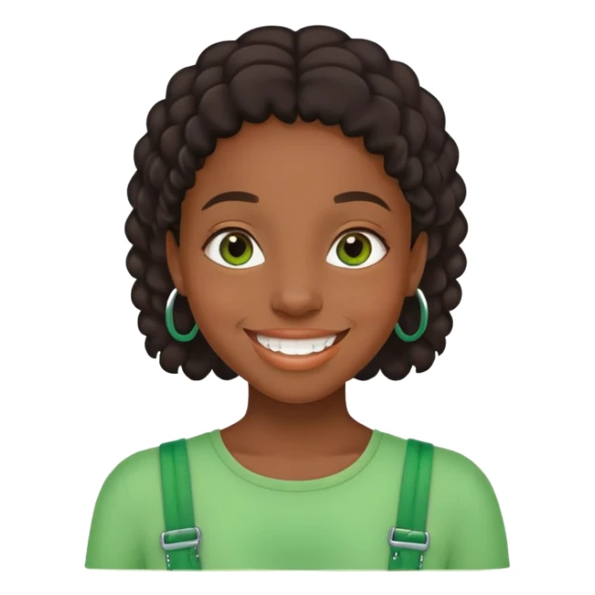 black girl with green braces on her teeth smiling sticker