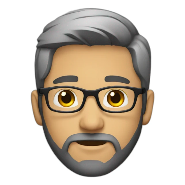 developer with short beard, black hair, glasses, round face, grey spots in beard sticker