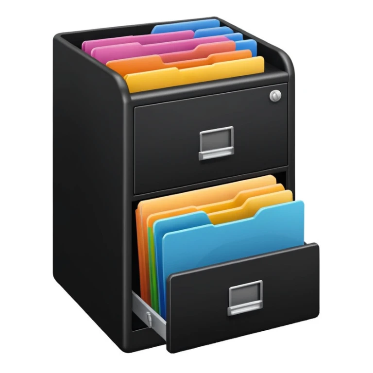 black filing cabinet with colorful folders sticker