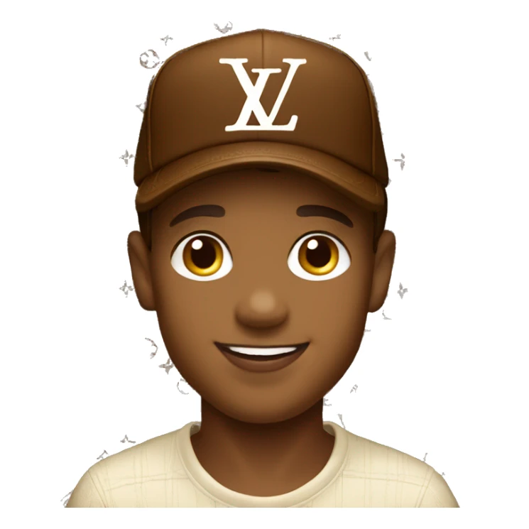 Boy wearing cap Louis Vuitton brown colour and smile sticker