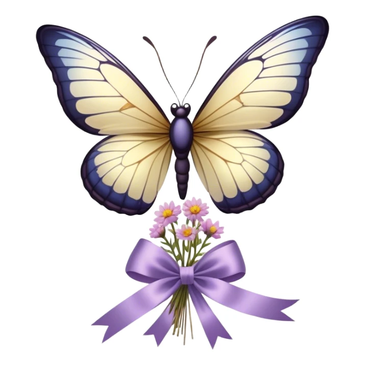 A delicate glass-winged butterfly hovering above a bundle of dried flowers tied with a soft satin bow.
 sticker
