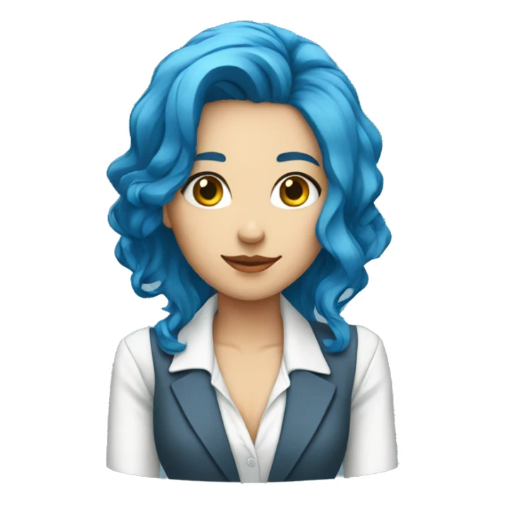 blue hair business women white shirt blue jacket thinking sticker