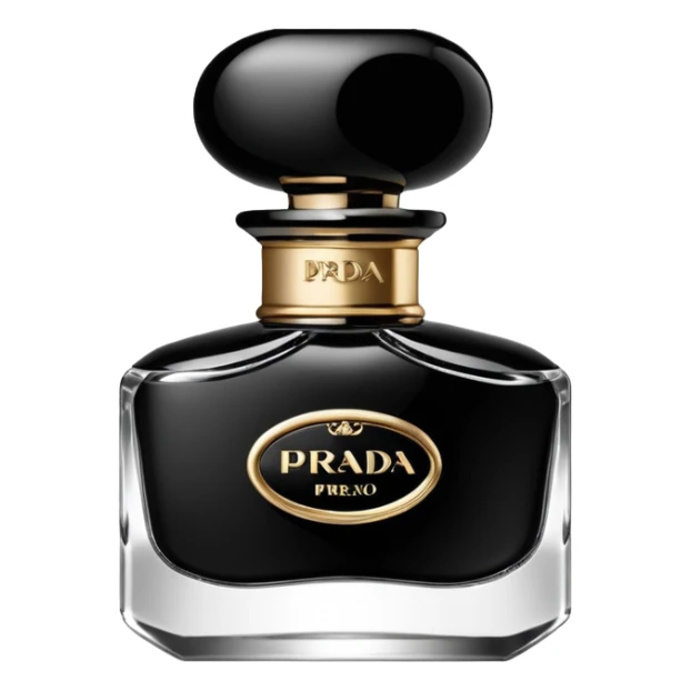 Realistic detailed "prada" brand black luxury perfume bottle with the name Riko on the front in cursive sticker
