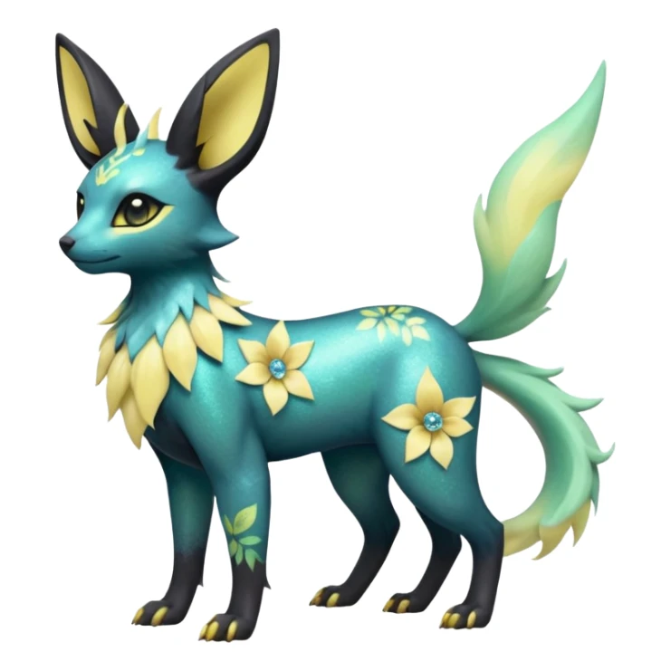Multicolored sparkly light pale pastel whitish pretty cool elegant realistic flowery exotic Trico-Bolthund-Electrike-Luxray-Umbreon-Leafeon-hybrid, full body sticker