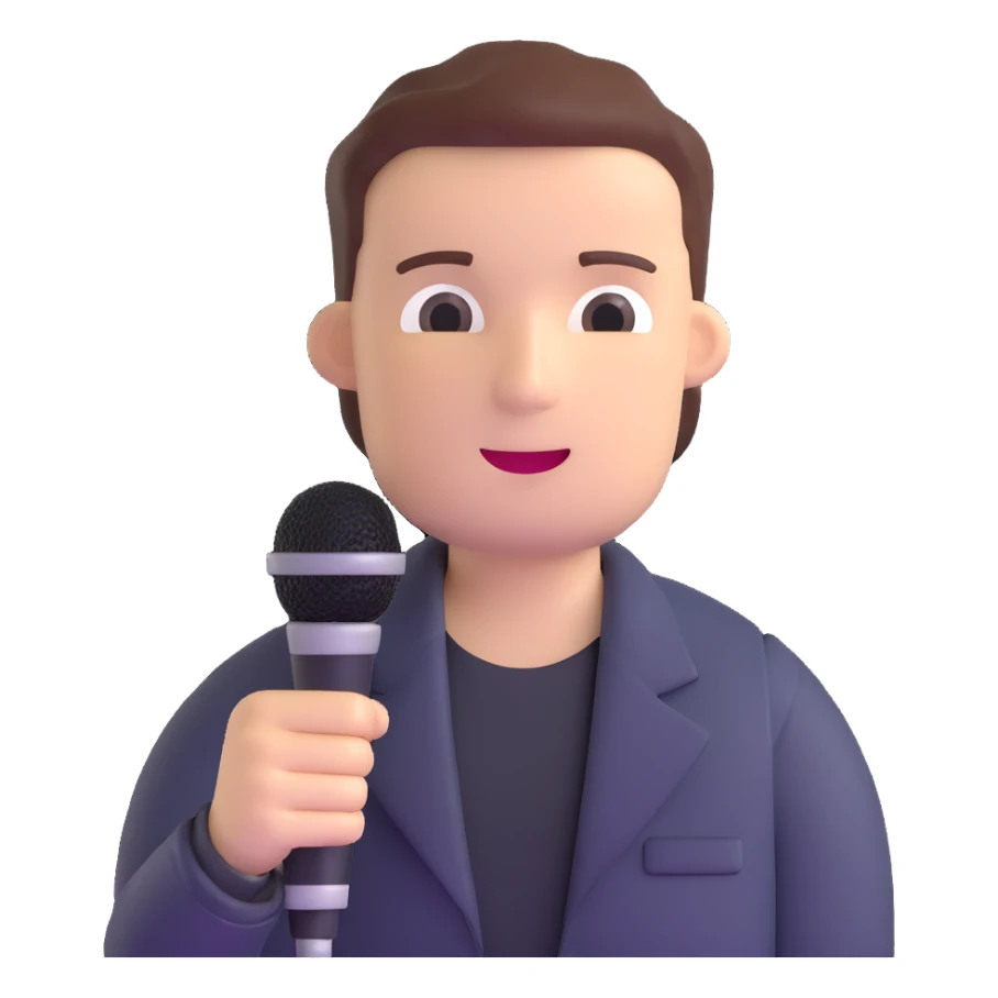 Vavinews Man, professional news reporter with microphone sticker