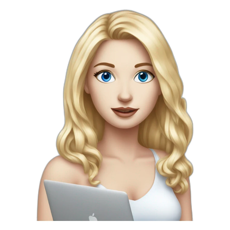 beautiful white woman with blue eyes and MacBook realistic drawing sticker