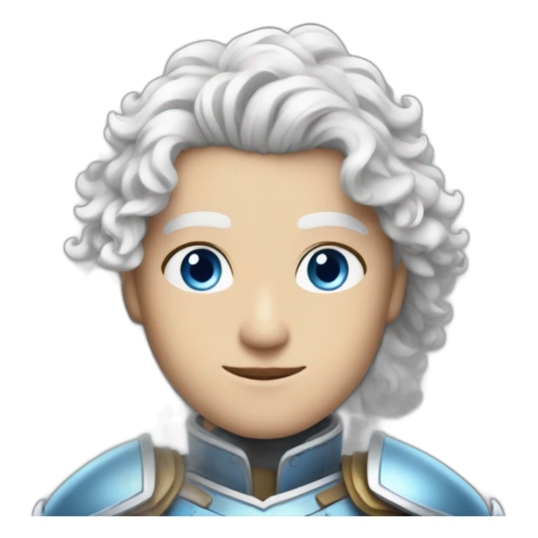 white androgynous guy white long curly hair armor blue eyes sticker