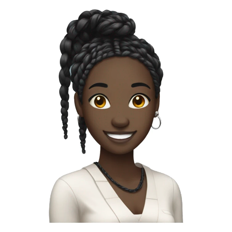 Woman with black skin and black box braids smiling sticker