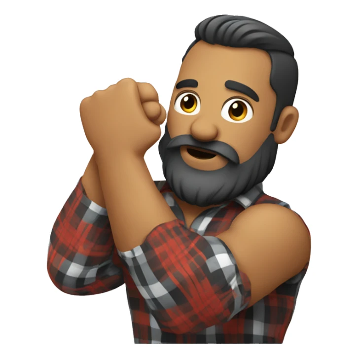 man wearing plaid with a beard arm wrestling sticker