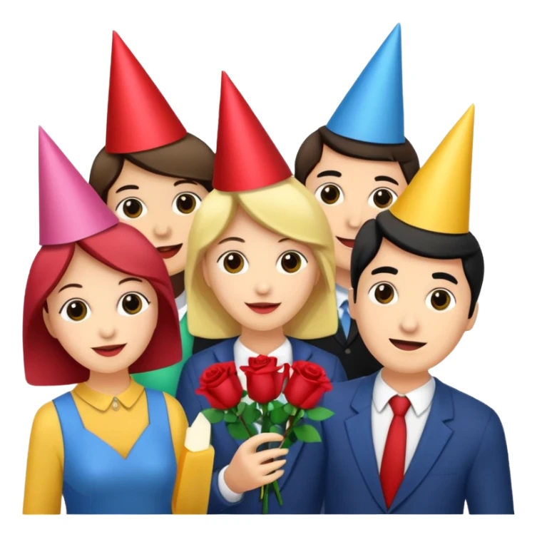 Group of party animals, throwing roses congratulations  sticker