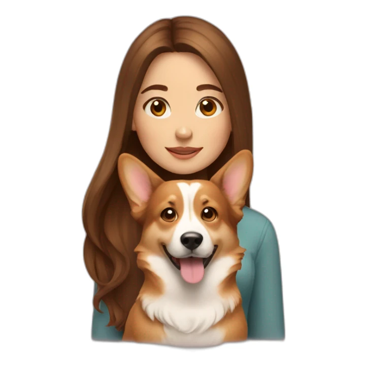 girl with long brown hair with corgi sticker