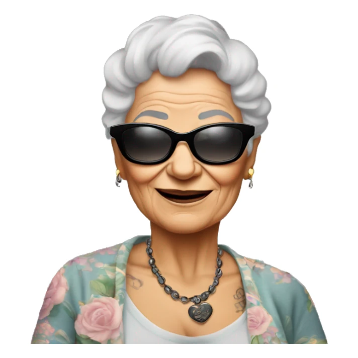 cool grandma in black sunglasses with tattos in the handd sticker