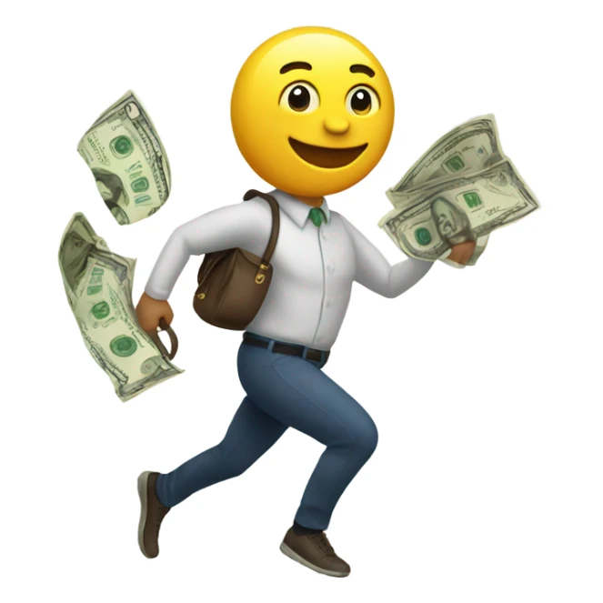 Emoji running with money bag sticker