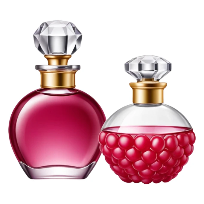 AVON women's perfume bottle next to raspberry bottle sticker
