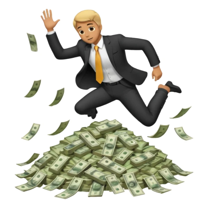 diving into a pile of money sticker