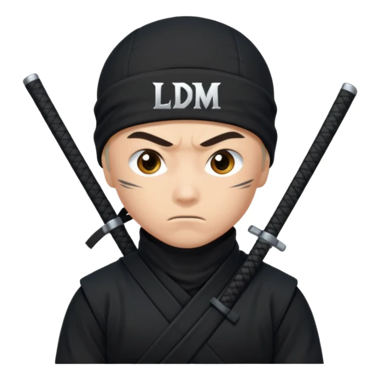 un ninja con una remera negra que diga LDM con letras blancas sticker