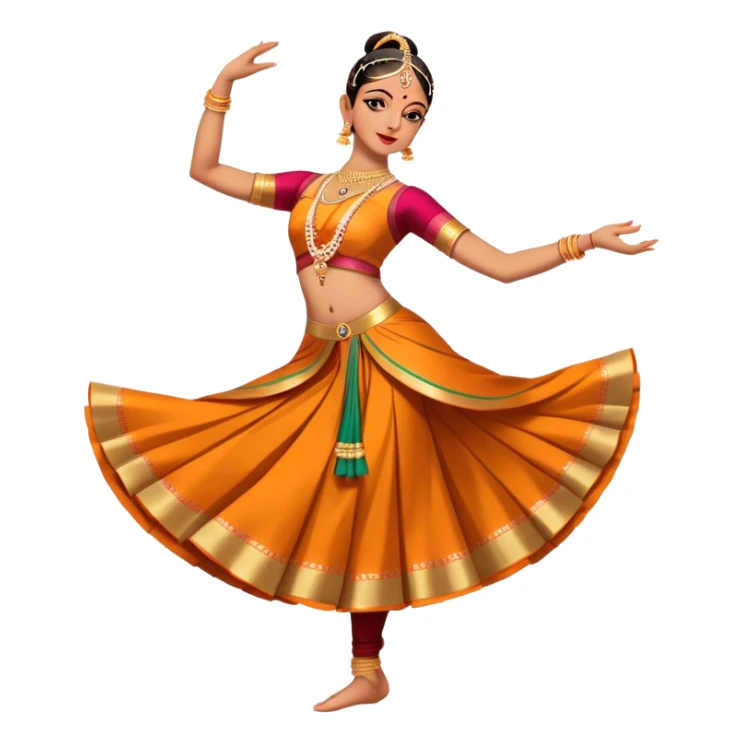 cinematic-realistic-bharatanatyam-dance-emoji,-depicted-as-an-elegant-classical-indian-dance-performance-with-graceful-poses,-intricate-costumes,-and-expressive-hand-gestures,-rendered-with-rich-textures-and-warm-dramatic-lighting, single dancer full body  sticker