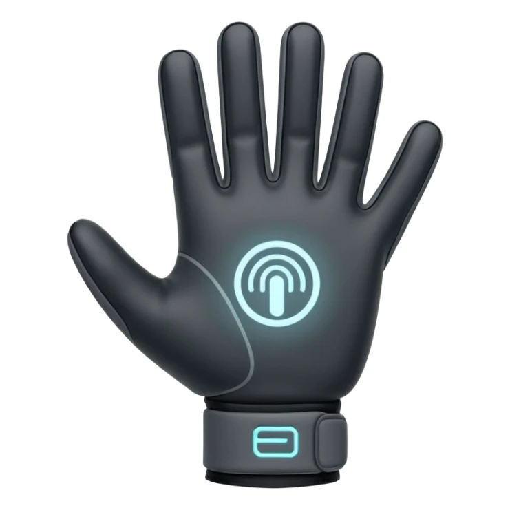 Minimal emoji of a futuristic nano-tech glove with subtle glowing lines, flat sci-fi wearable icon sticker