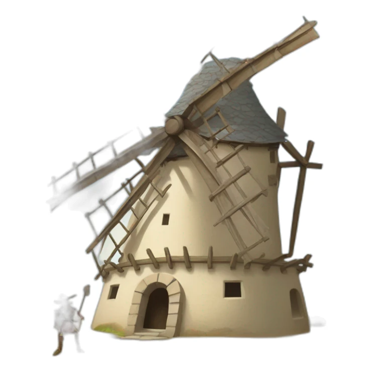 don quixote crushed underneath a windmill with his legs and feet sticking out sticker
