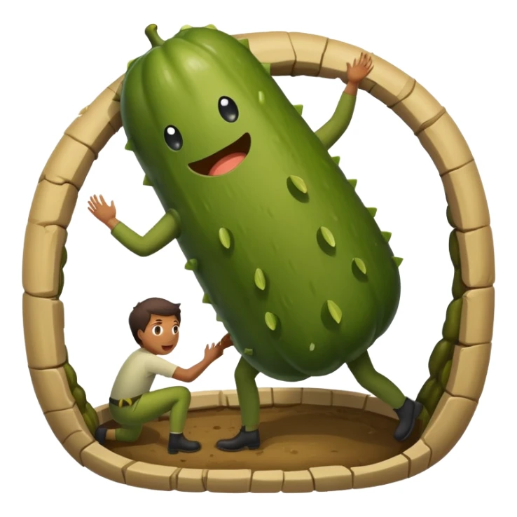 person pulling someone else dressed in a pickle costume out of a hole  sticker
