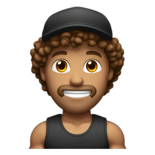 Muscle man whit brown curly hair and black cap sticker
