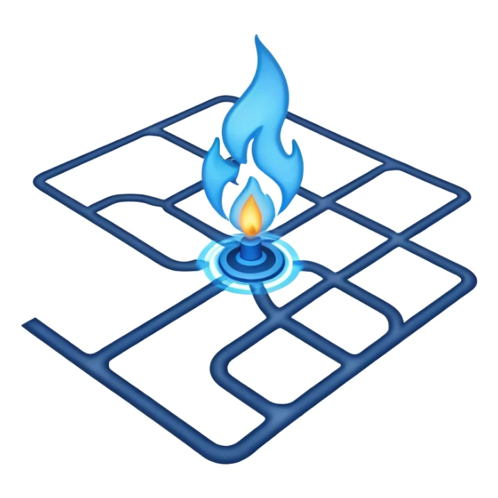 a map with a glowing blue flame on the x and networking paths sticker