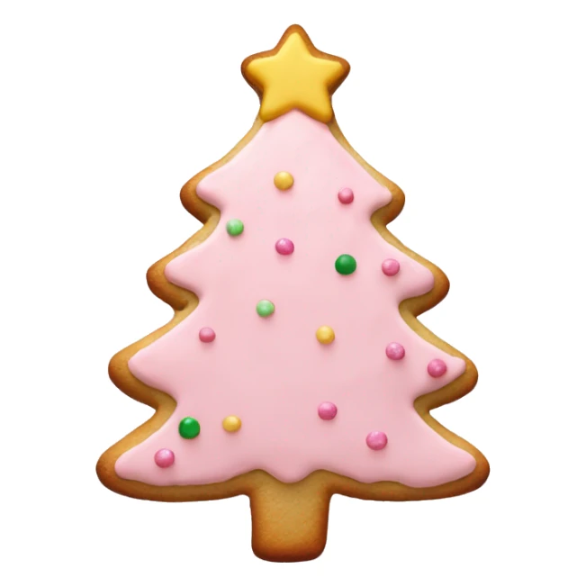 christmas tree cookie with light pink icing and light pink sprinkles and a pastel pink star  sticker