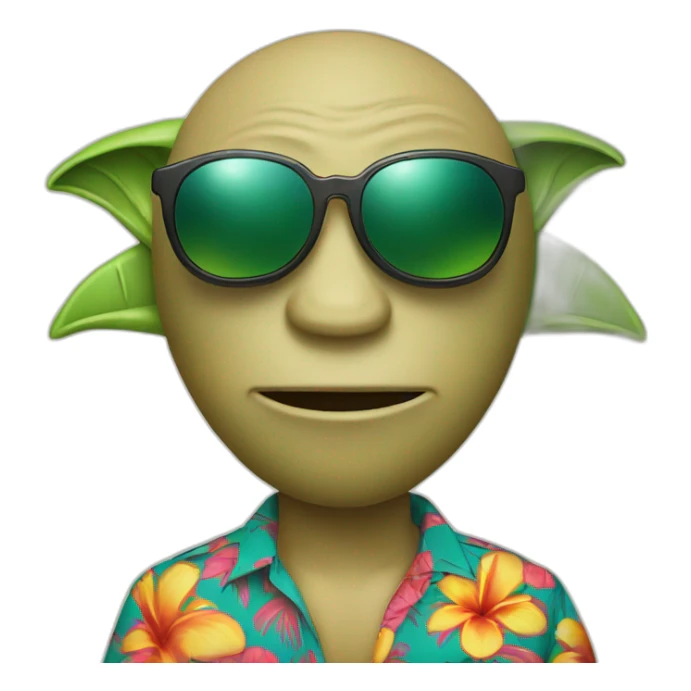 alien wearing hawaiian shirt and sunglasses portriat sticker
