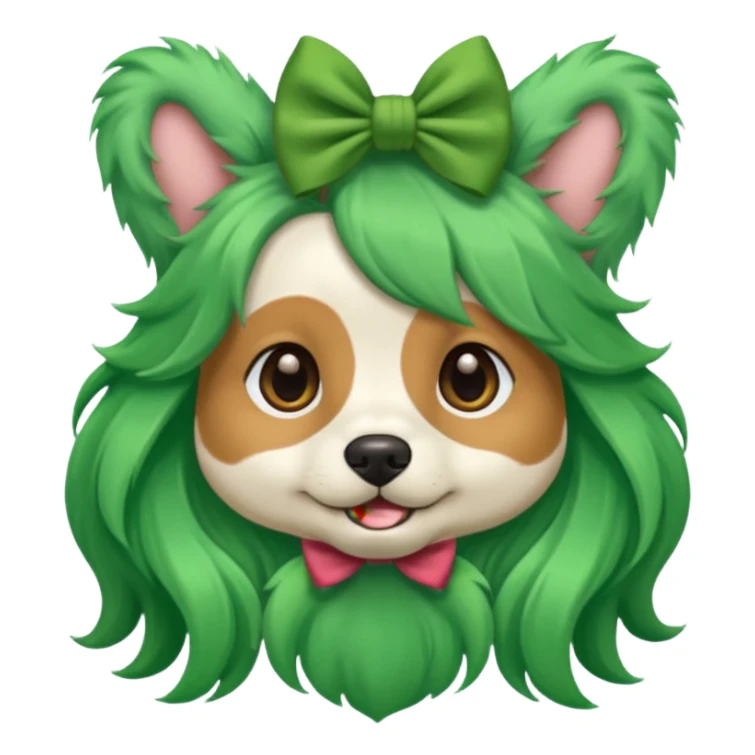 dog with long green hair and bow sticker