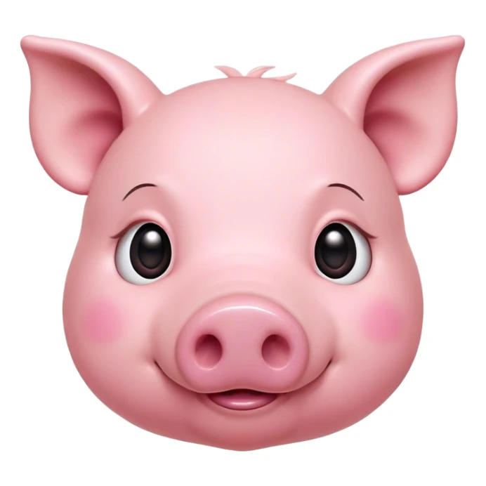 Cinematic Cute Pig Portrait Emoji, Head tilted playfully and inquisitively, featuring a glossy rosy-pink hide with a cute snout and a subtle natural sheen, round, sparkling beady eyes filled with curiosity, Simplified yet irresistibly adorable features, highly detailed, glowing with a warm, friendly glow, high shine, affectionate and lively, stylized with a touch of farmyard whimsy, bright and endearing, soft glowing outline, capturing the essence of a mischievous yet loving pig, so playful it feels like it could oink out of the screen and into your arms! sticker