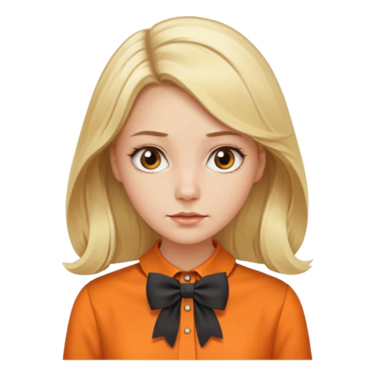 long blond hair not smiling woman with orange blouse bow collar sticker