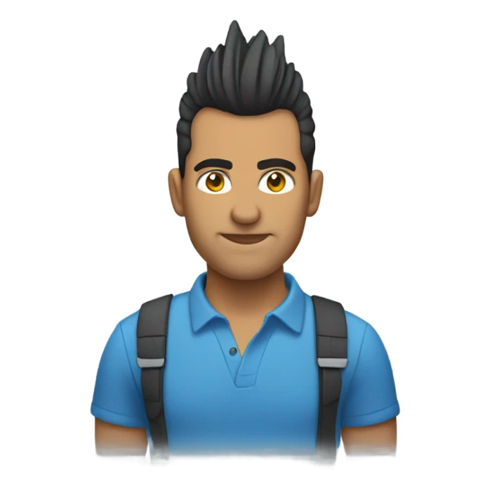 Hispanic man with mohawk wearing blue shirt sticker
