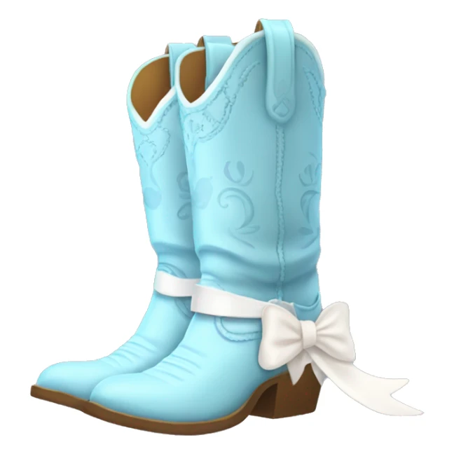 Pair of tall pastel light blue cowboy boots and two little white bows sticker