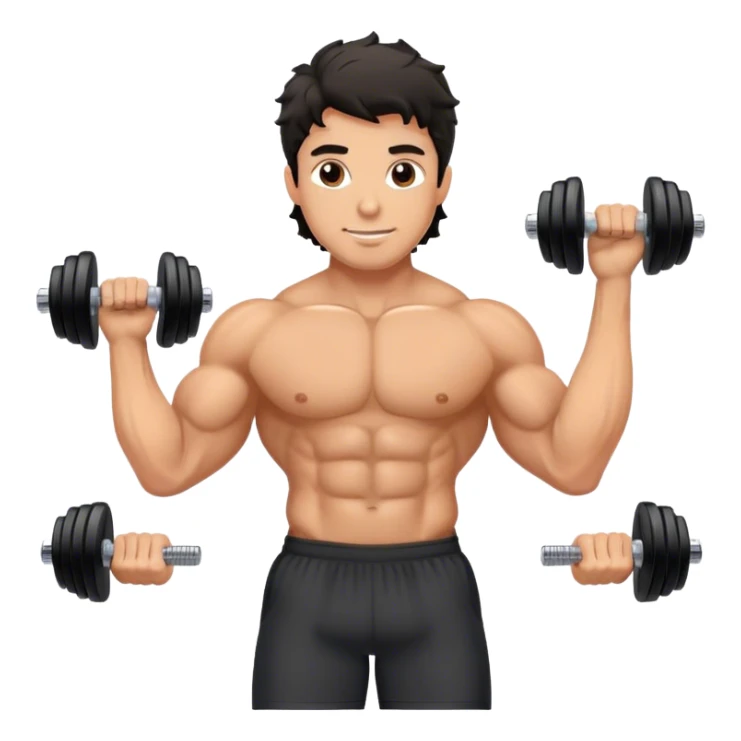 caucasian black haired wavy gym guy with dumbells sticker